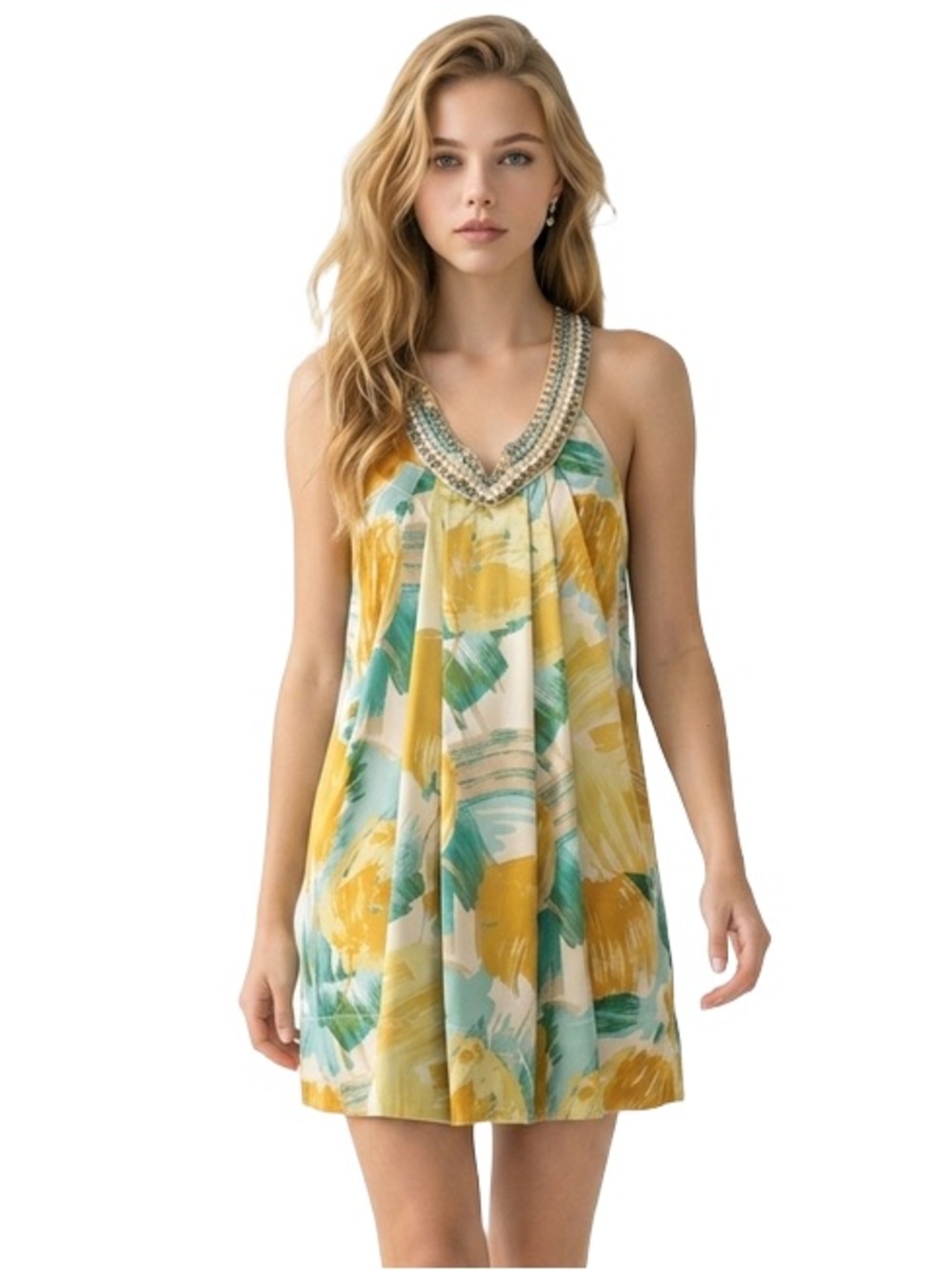 BCBGMaxAzria flower silk beaded dress